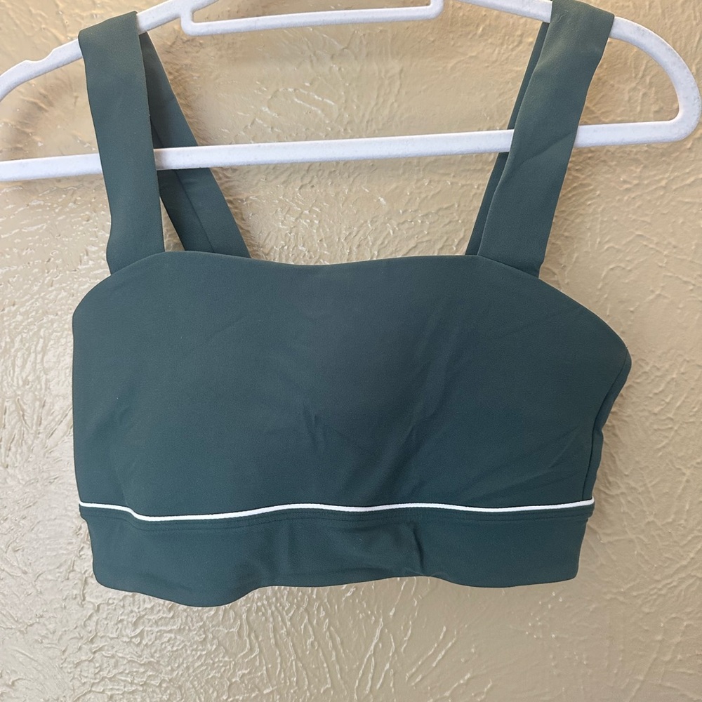 All in Motion Dark Green Sports Bra with White Trim